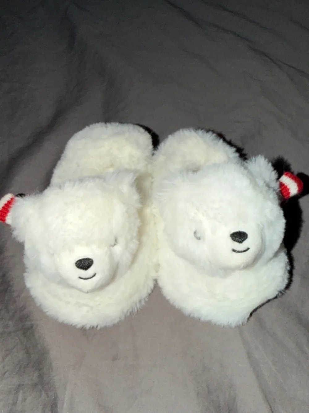 Target White Plush Polar Bear Kids Slippers with Red-White Accent
